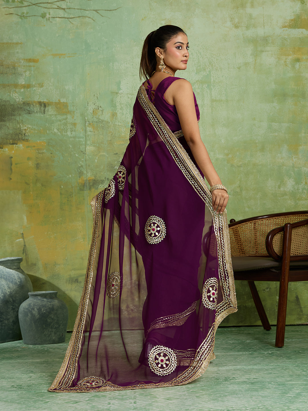 KcPc Premium Georgette Sarees with Elegant Gotapatti MHS