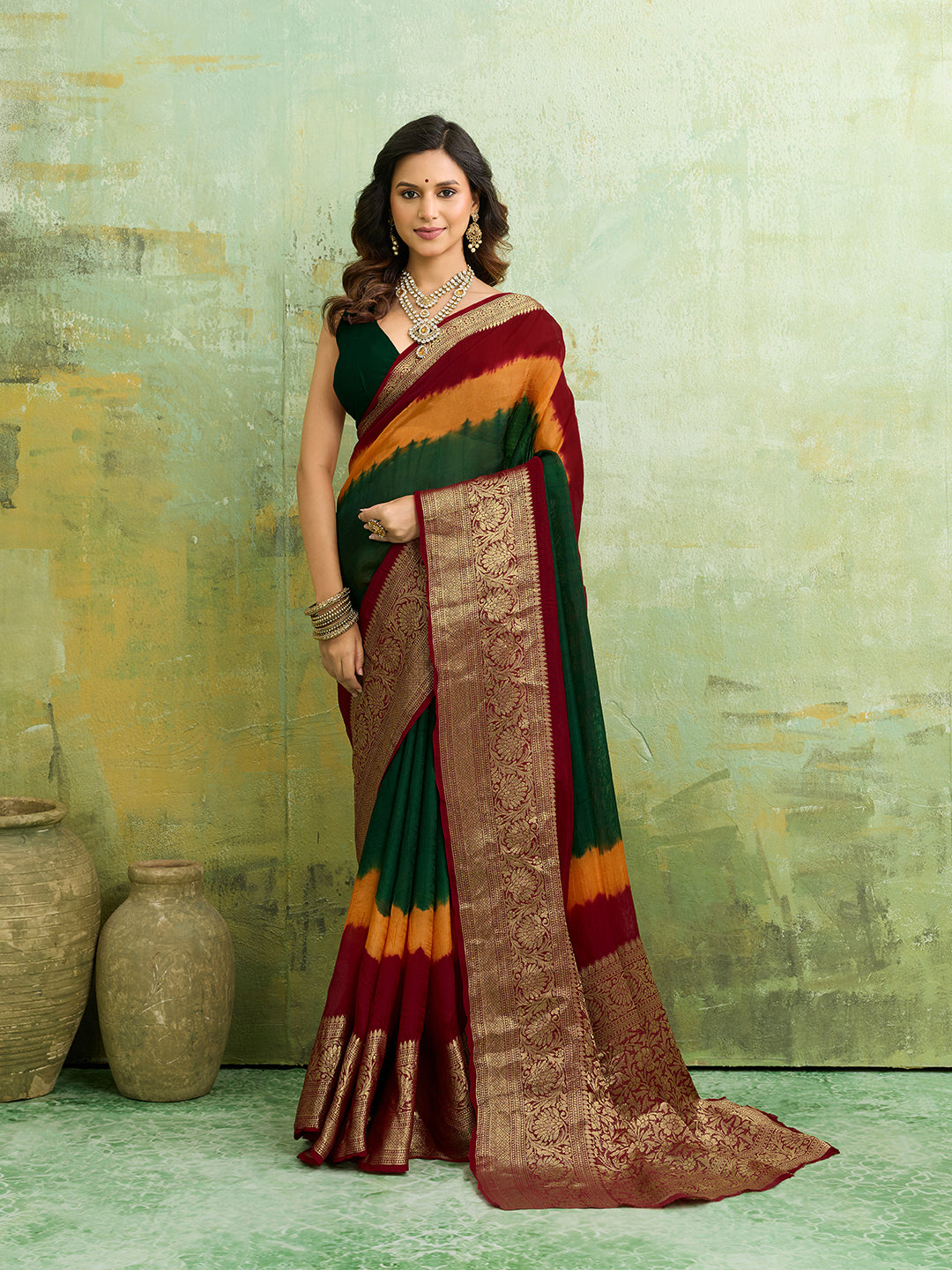 silk Zari weaving Work Saree in multi colour