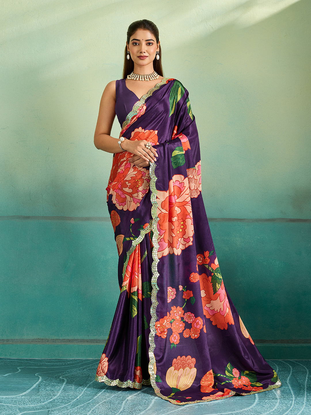Gotapatti work Sarees in purple colour