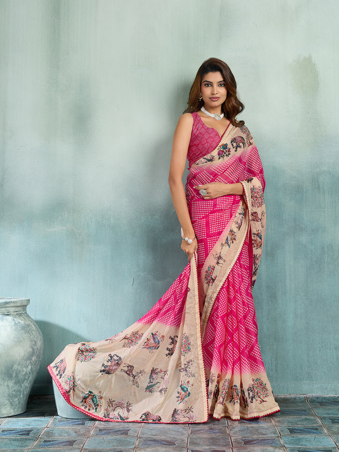 KcPc Premium Georgette Kalamkari Saree with Aari Tari Work GAN