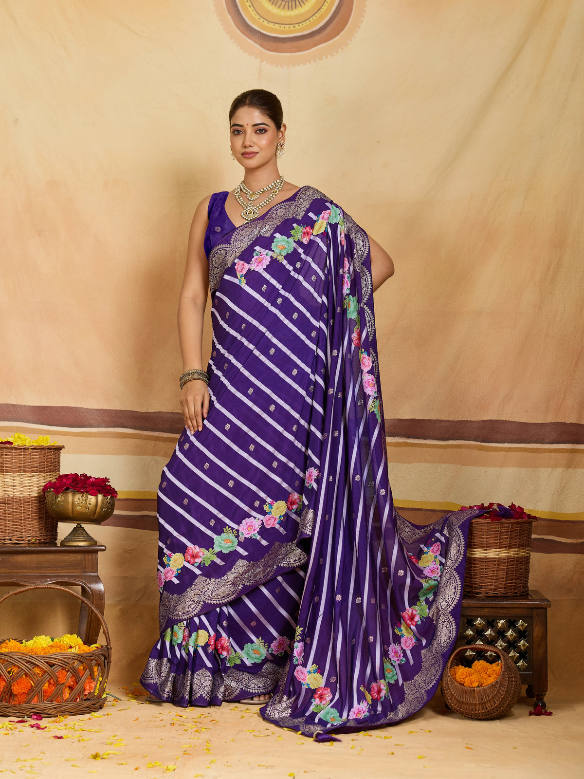 KcPc Premium Upada Silk Leheriya Saree with Zari WeavingPSP