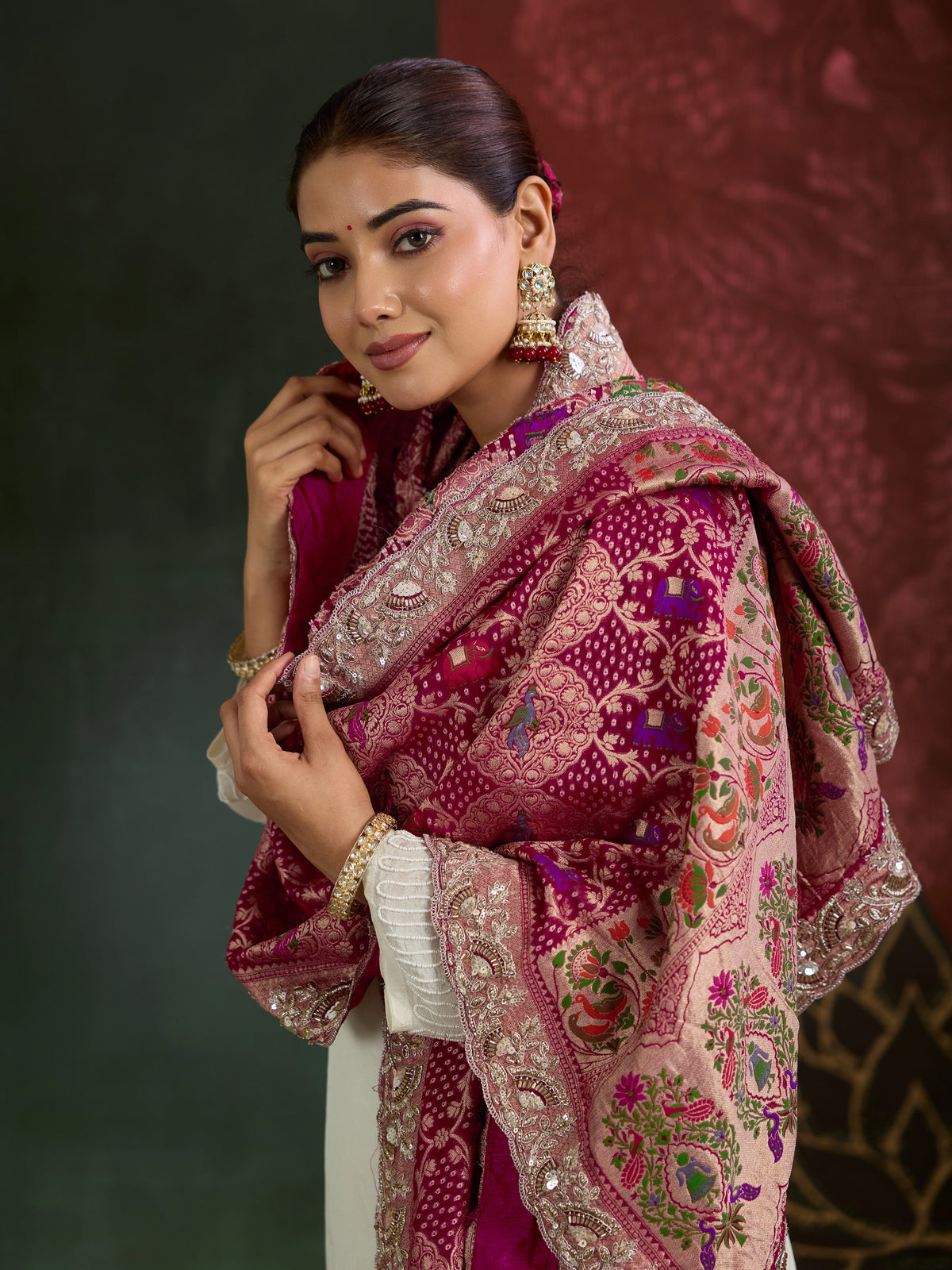 KcPc New Khaddi Georgette Embroidery Heavy Border Work Dupatta TUF