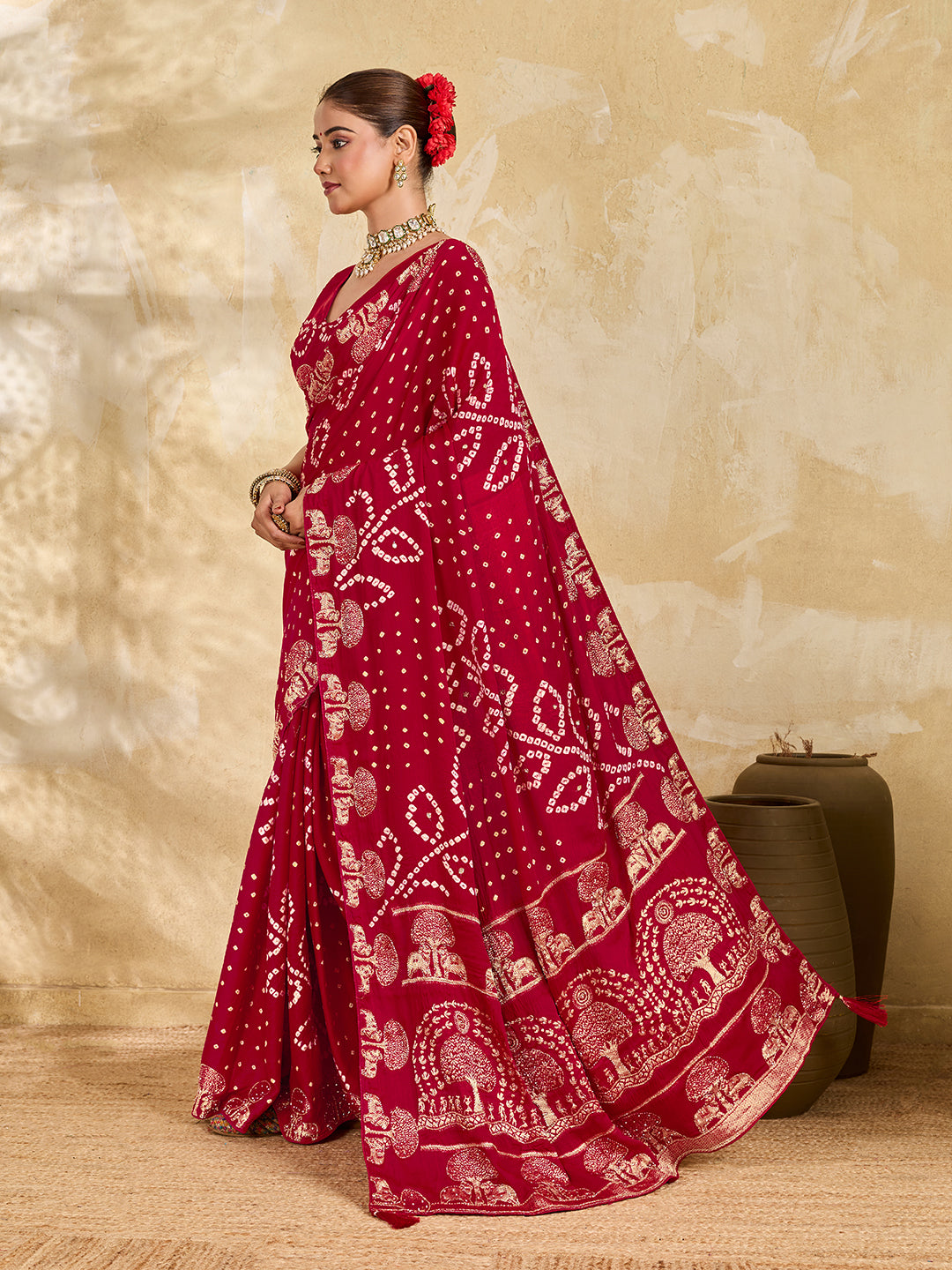 Buy Modal Bandhani Saree with Cutdana Work Kcpc image 2