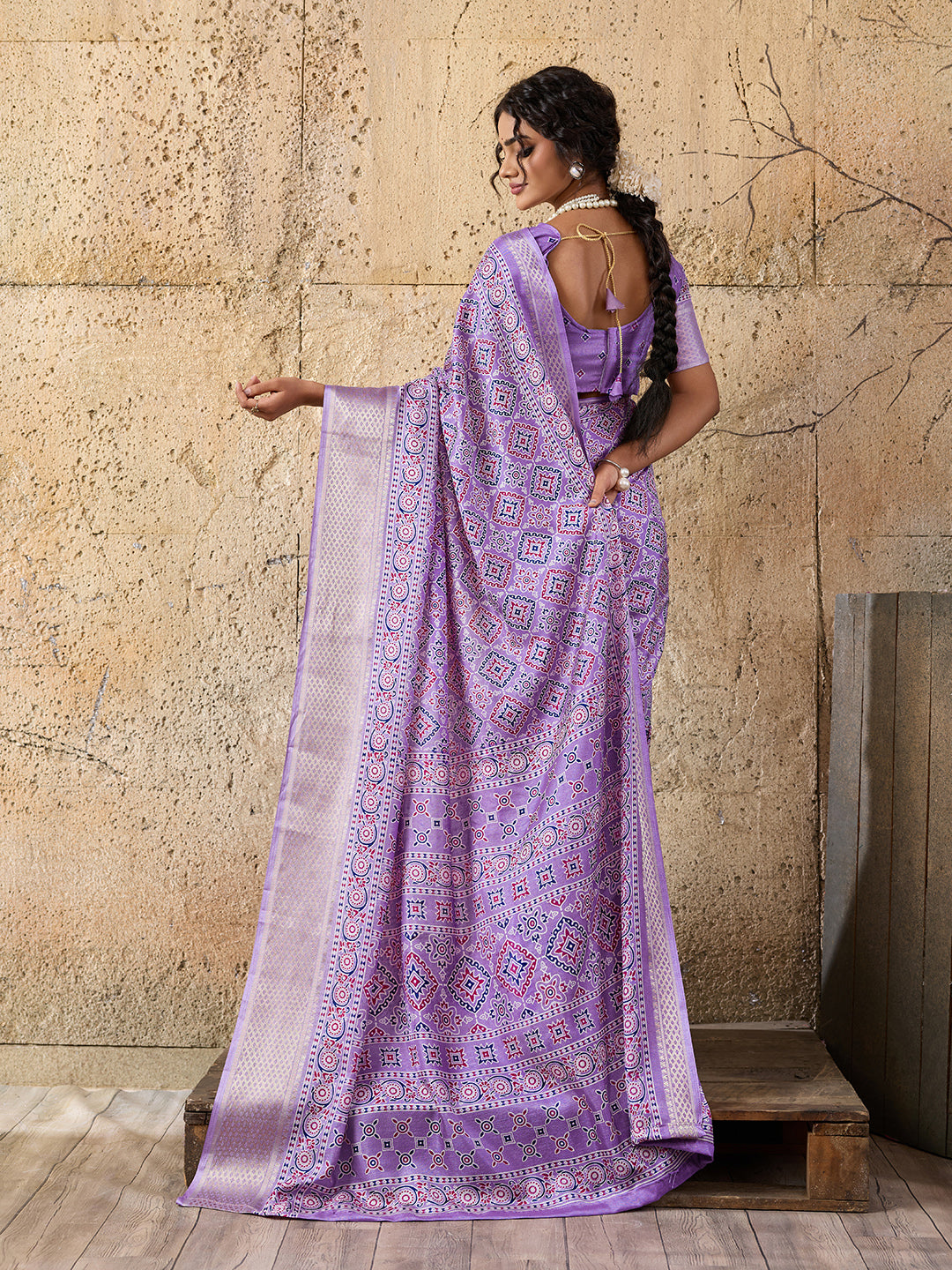 Cotton silk Ajrakh style Saree under 1000