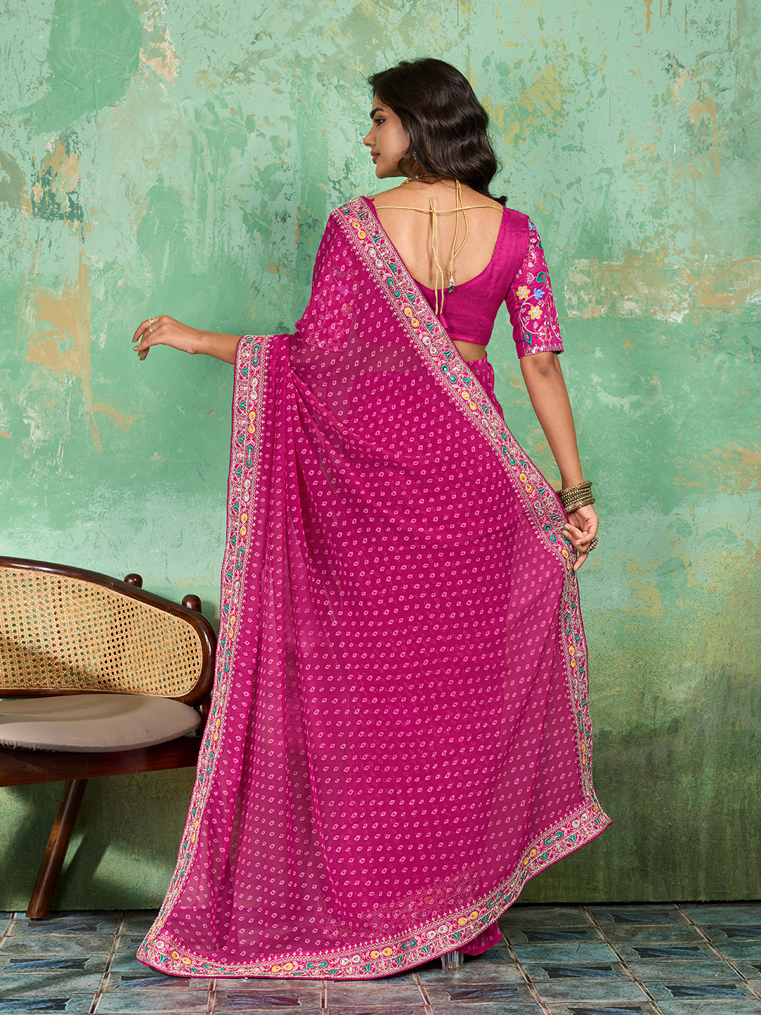Georgette Bandhani With Gotapatti Work Saree