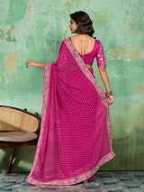 Georgette Bandhani With Gotapatti Work Saree