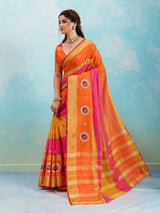 KcPc Pure Doria with zari design peacock design sareeRani OrangeSANA