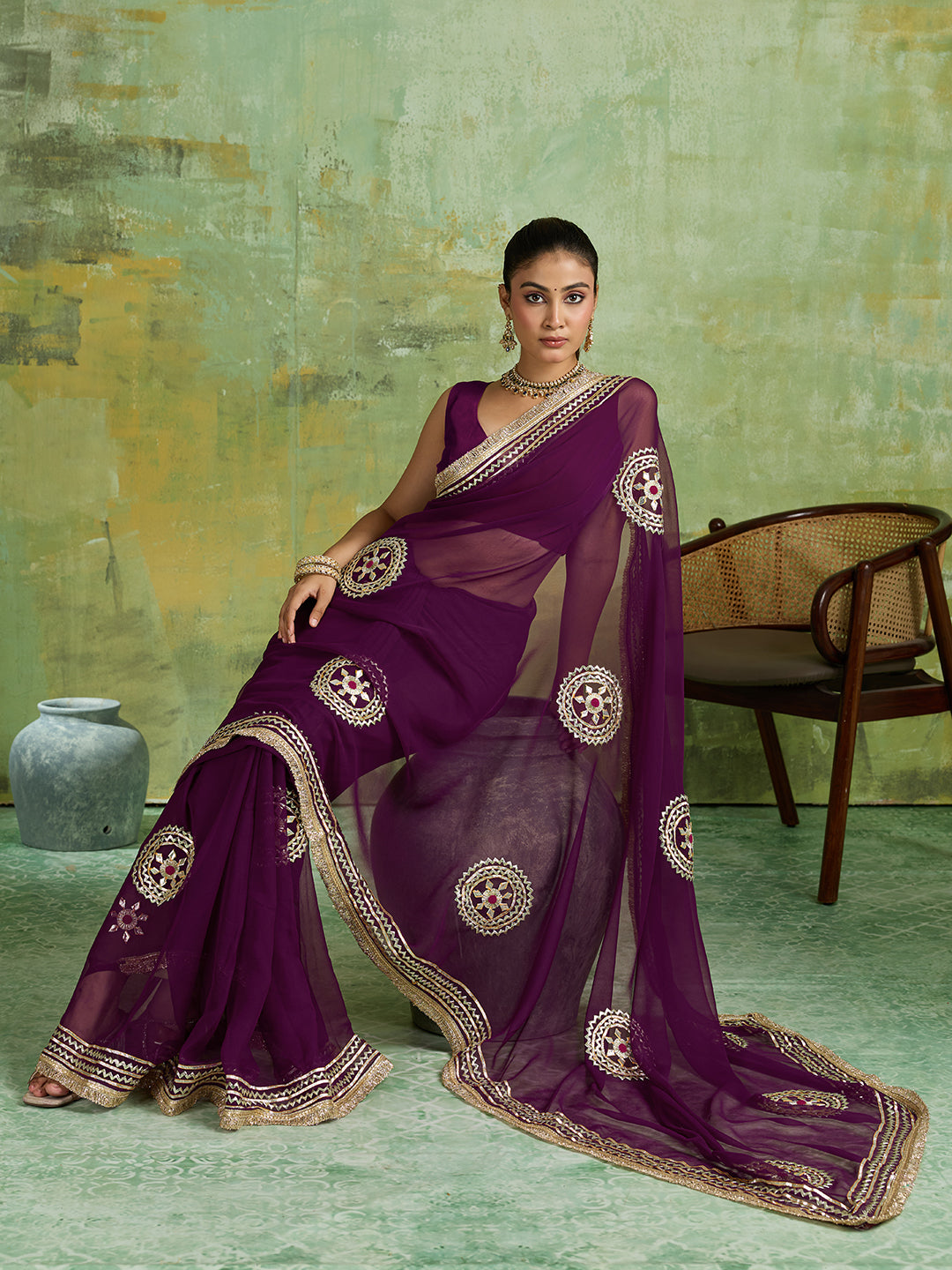 KcPc Premium Georgette Sarees with Elegant Gotapatti MHS