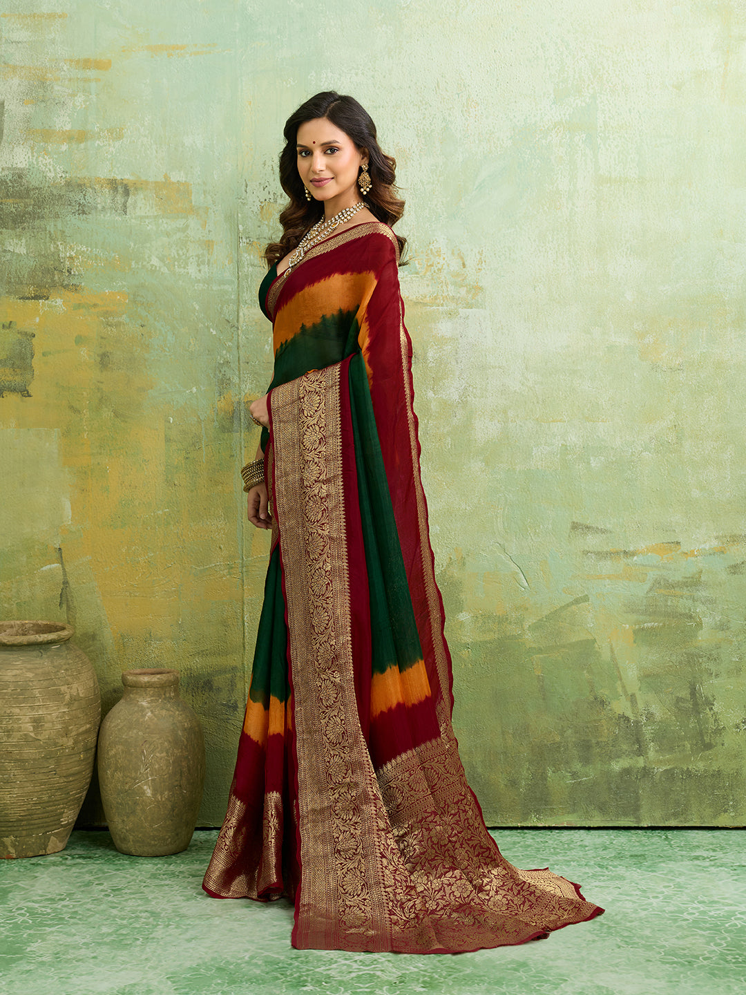 silk Zari weaving Work Saree in multi colour