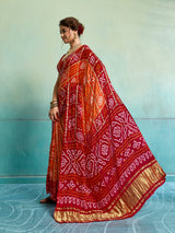 KcPc New Lounch Pure Gaji Silk Bandhani Ghatchola SareeOrange Red