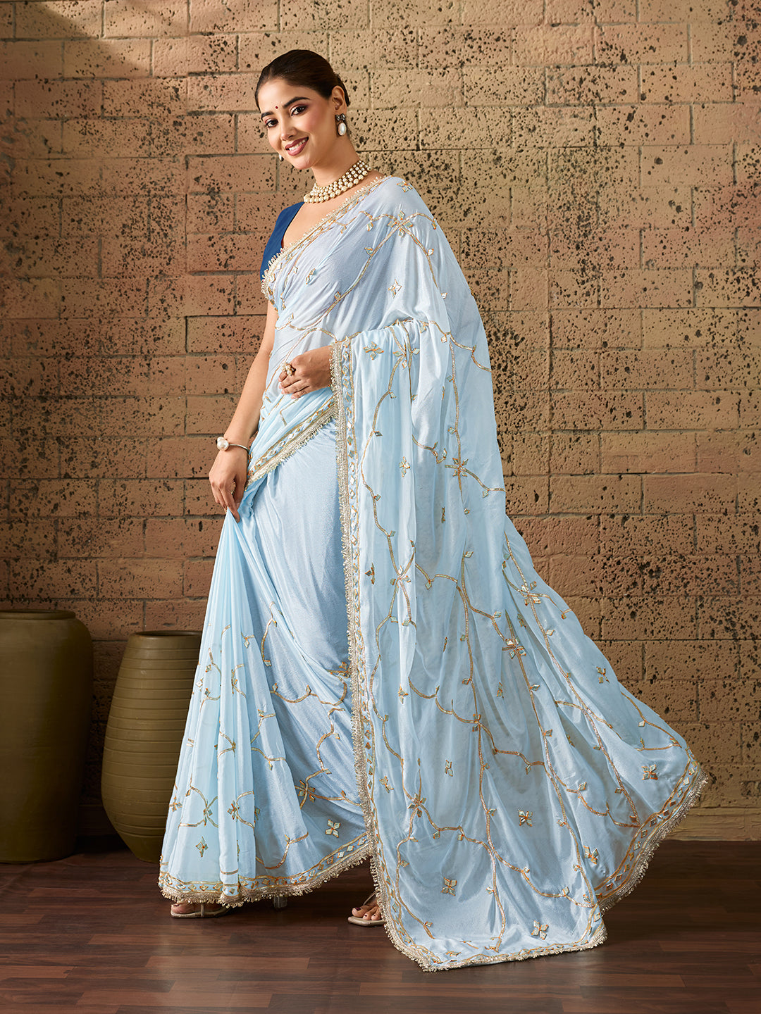 KcPc Royal Look Chinon Silk Saree with Elegant Gota Patti WorkSFS