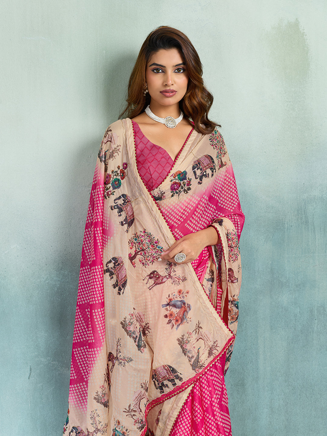 KcPc Premium Georgette Kalamkari Saree with Aari Tari Work GAN