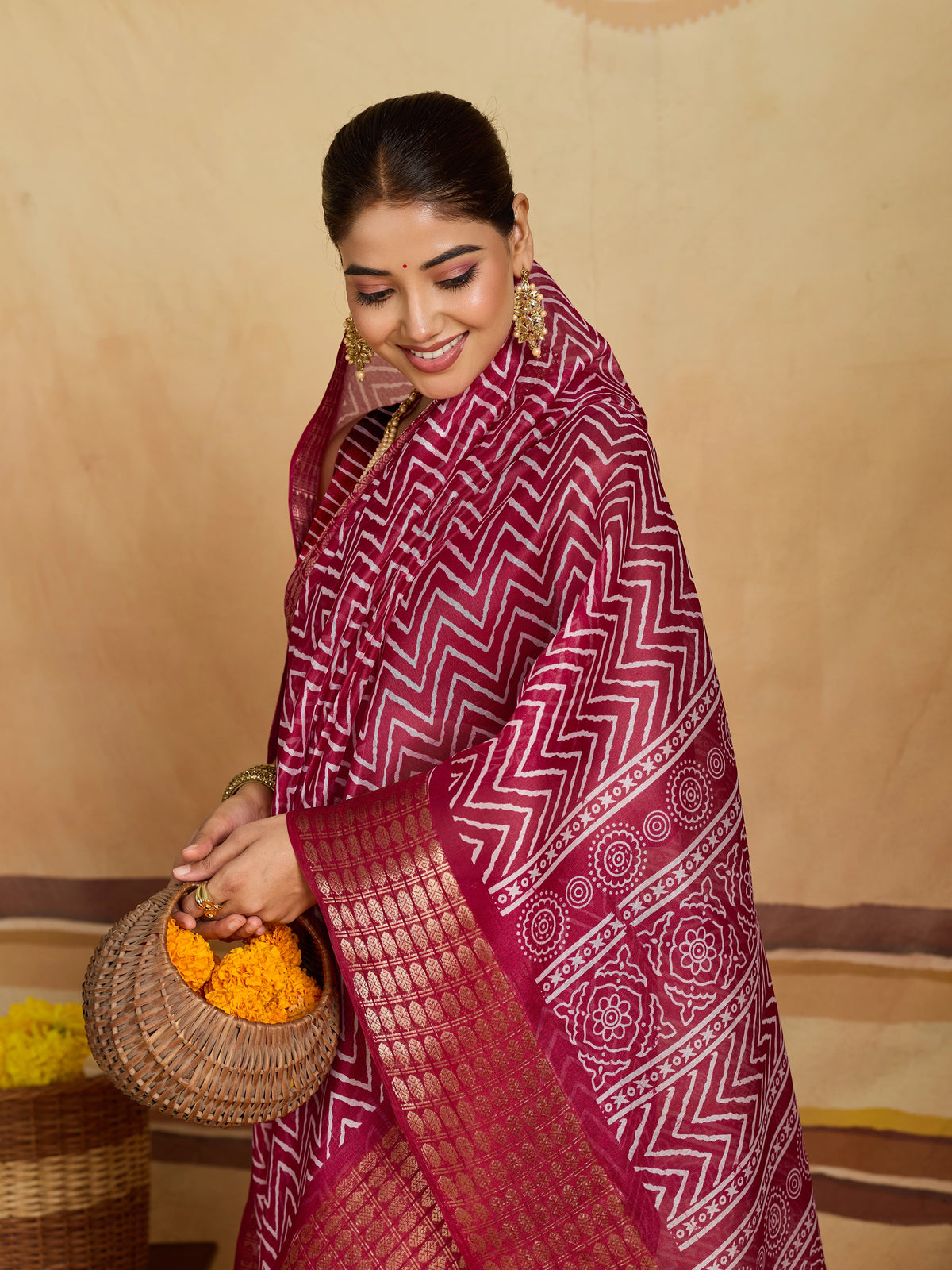 KcPc Premium Cotton Silk Zig Zag Saree with Zari Border STL