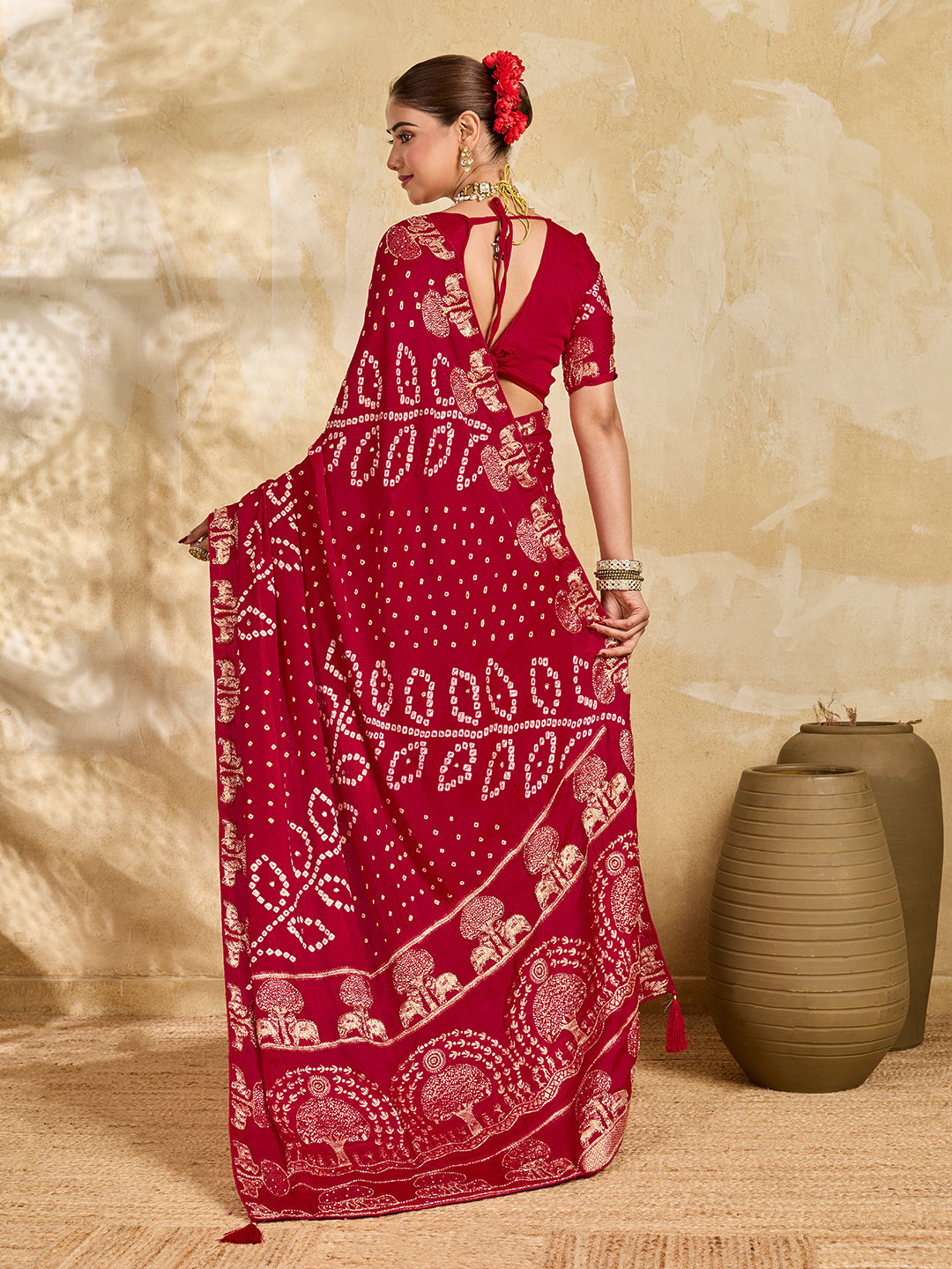Buy Modal Bandhani Saree with Cutdana Work Kcpc image 6
