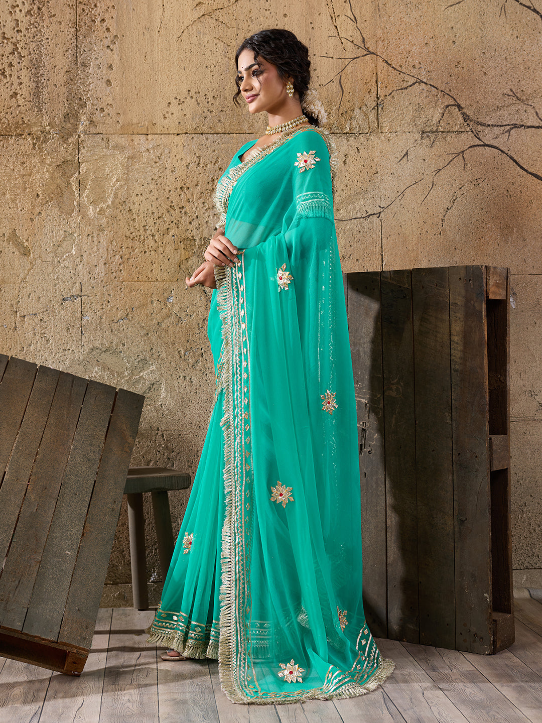 Buy Georgette Kacha Gotapatti Saree kcpc