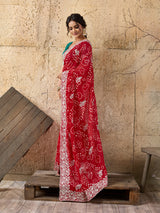 Buy Bandhani Saree With Elegant Peturn Work