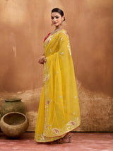 Bikaneri Kota Doria saree in yellow color