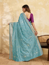 Cotton Silk Gotapatti Work Saree sky blue colour under 1000