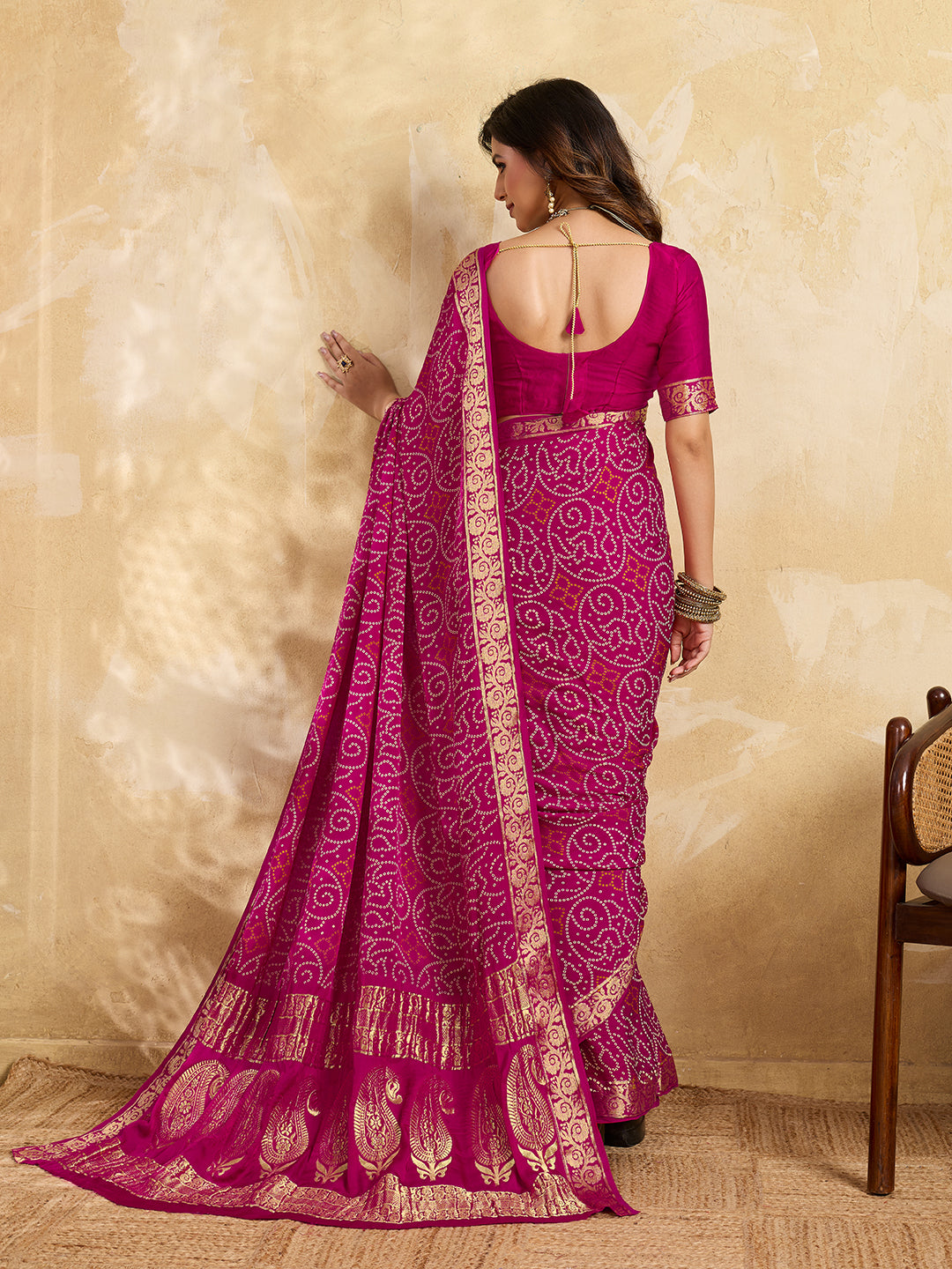 KcPc New Gaji Silk Bandhani Saree with Zari Border WorkSATISH