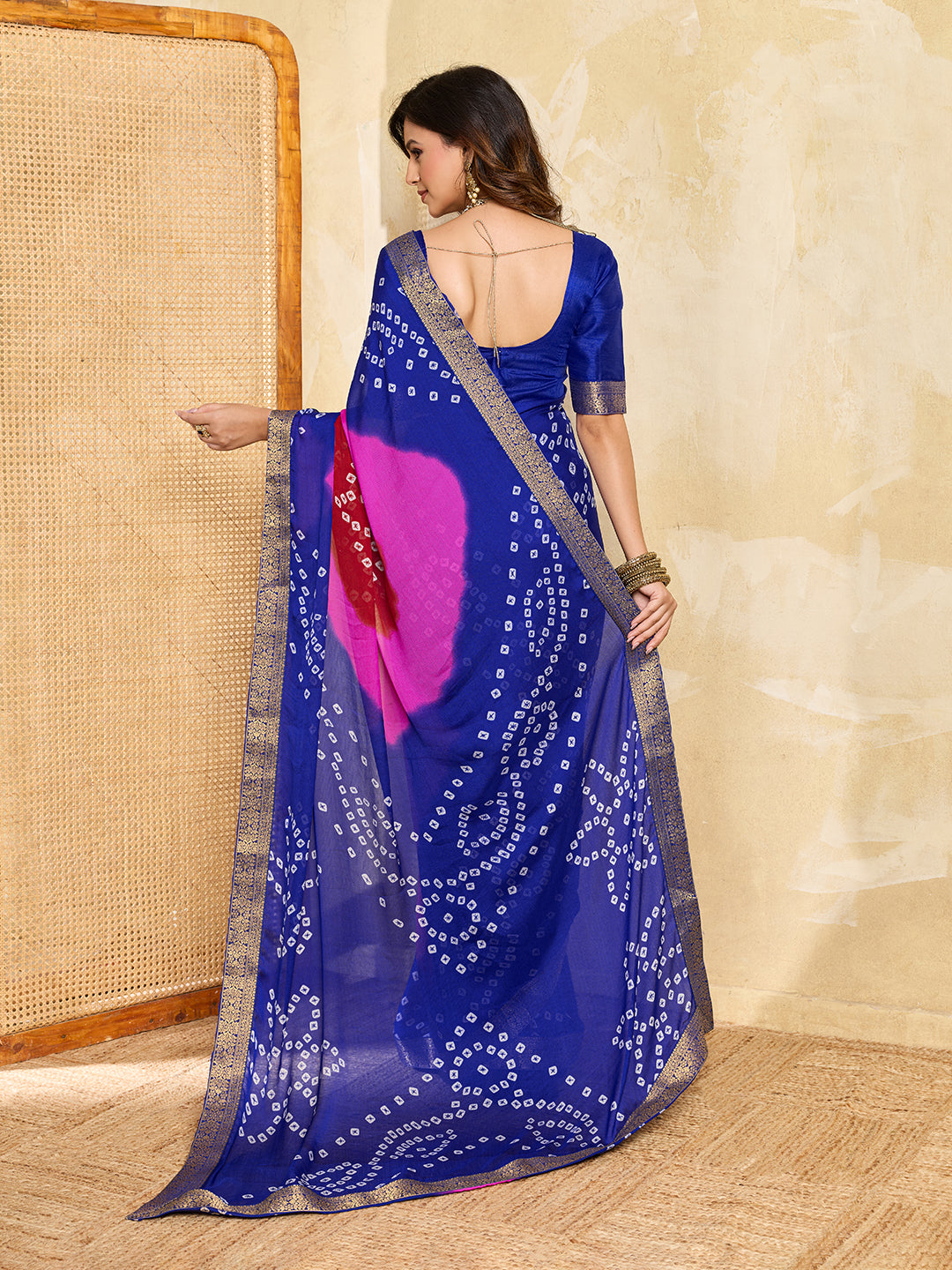 KcPc New Classic Bandhani Style Moss Chiffon Georgette Saree with Rich Zari Border KDN