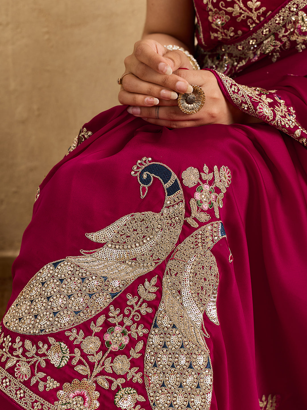 Buy Gaji Silk Saree with Heavy Embroidery Work Kcpc