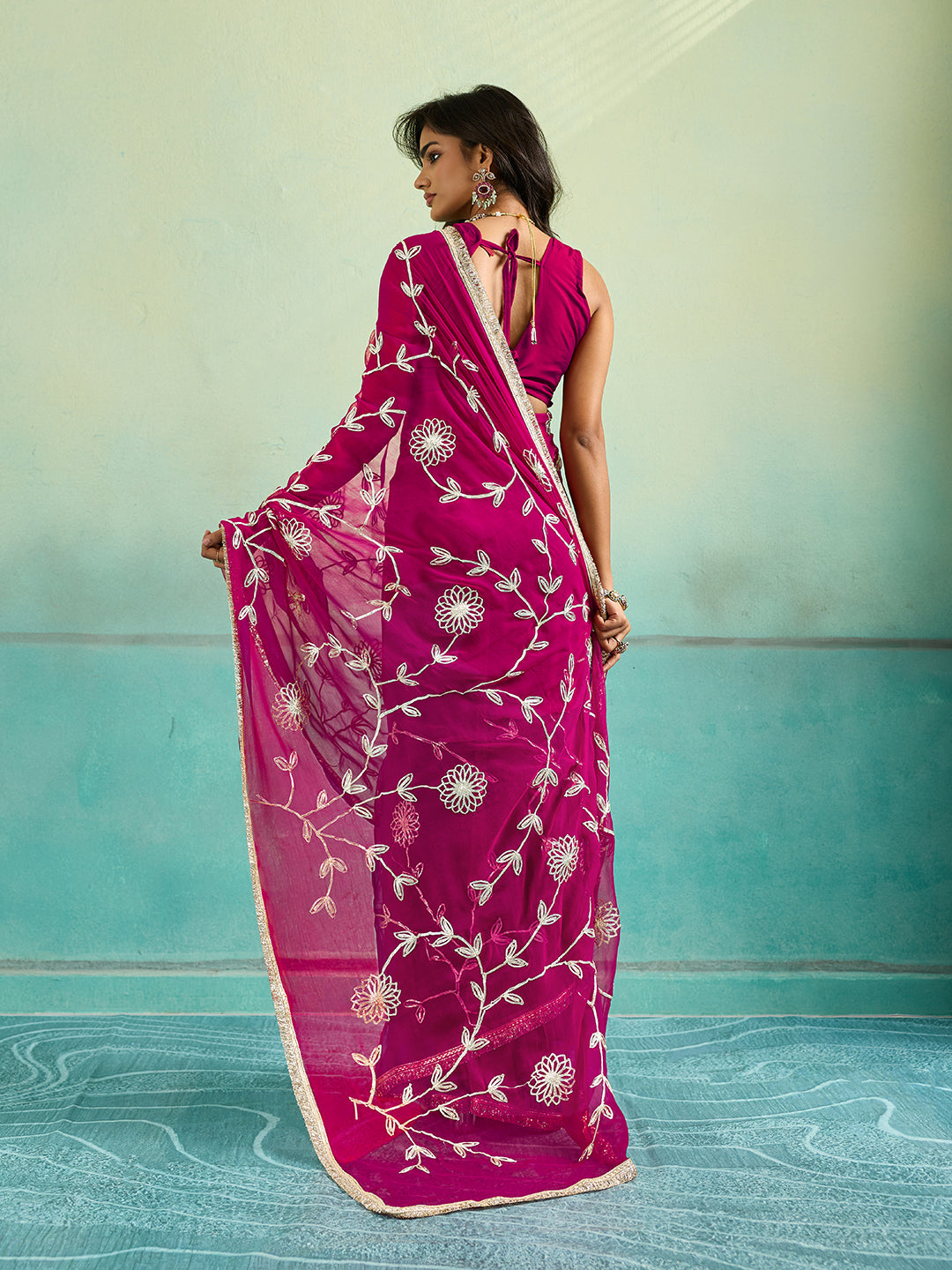 KcPc New Traditional Royal Chiffon Saree with Elegant Gota Patti Work SNL