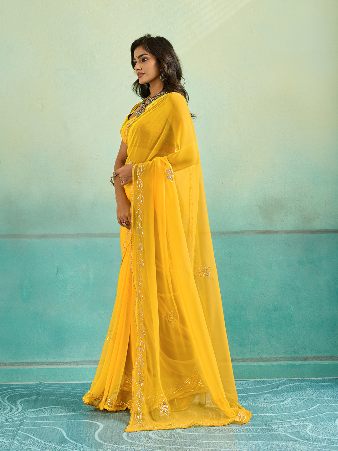 KcPc Latest Chiffon Bollywood Style Gotapatti Work Saree MHS