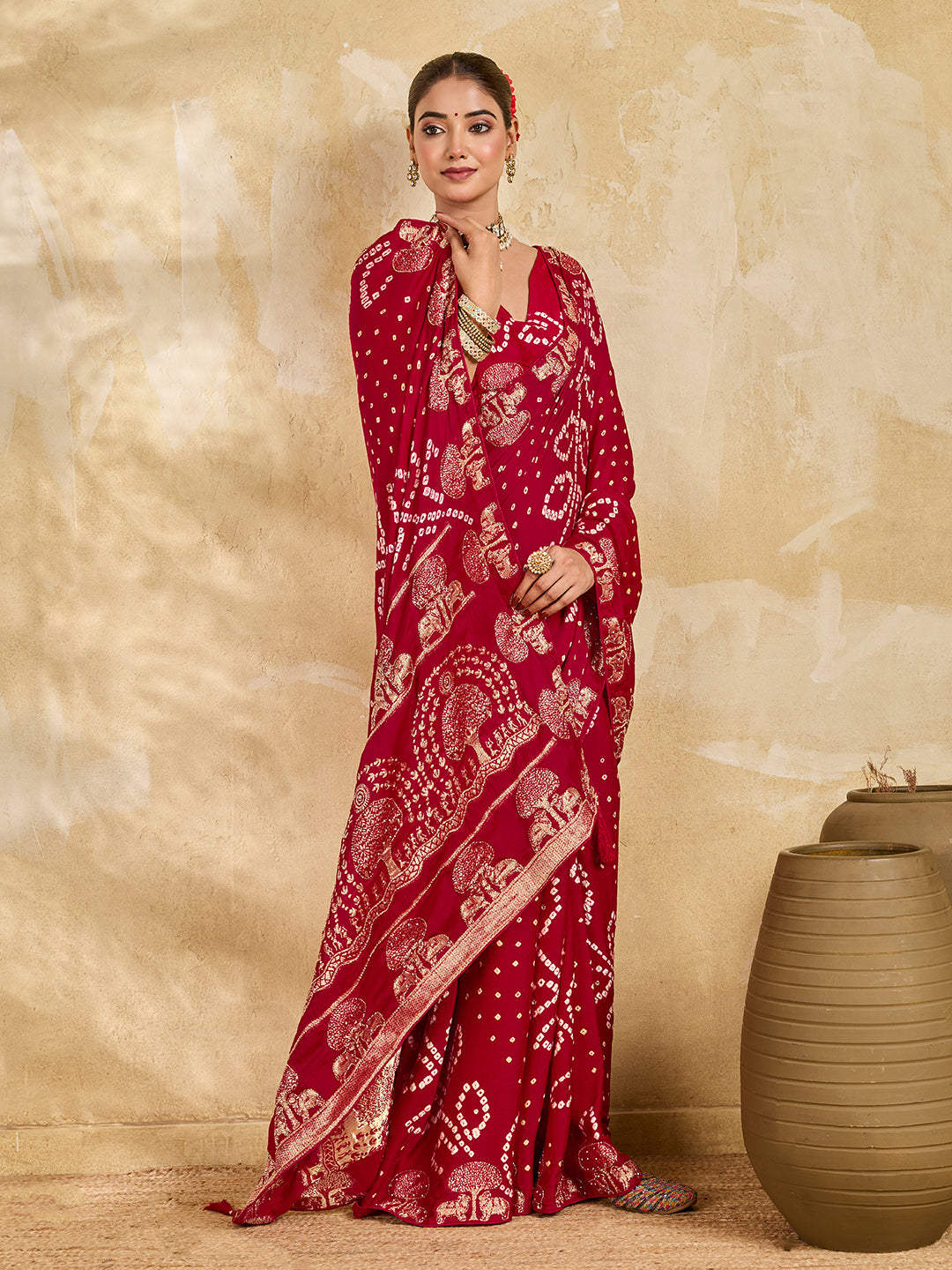 Buy Modal Bandhani Saree with Cutdana Work Kcpc image 3