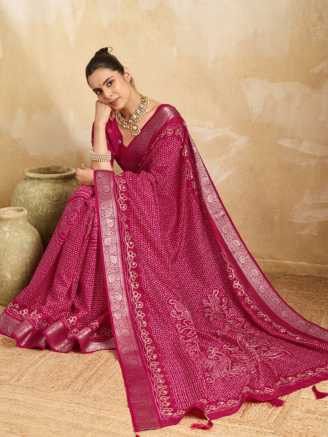 Pure Dola Silk saree in Bandhani style