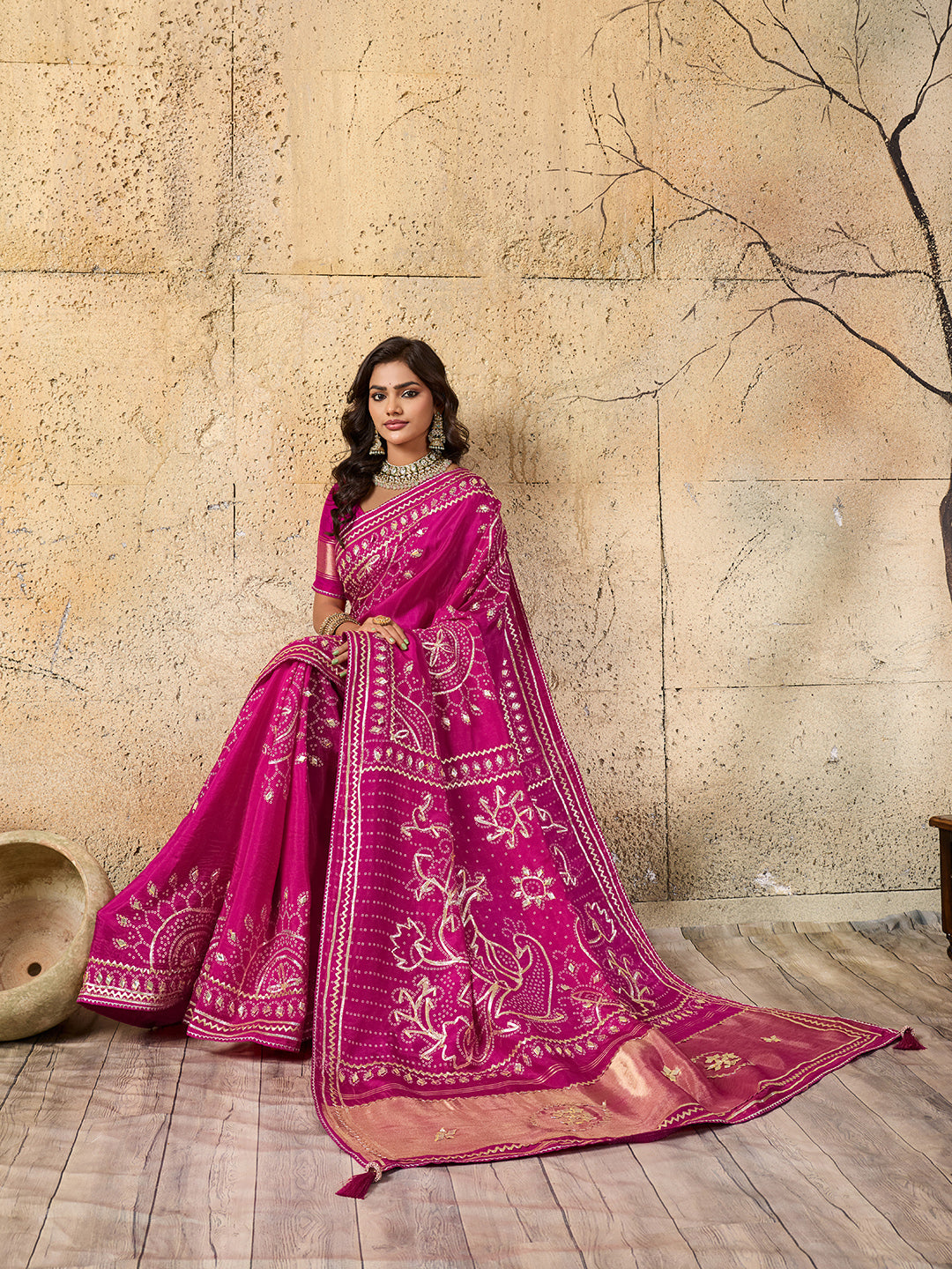 Buy Modal Silk Bandhani Style Saree Kcpc