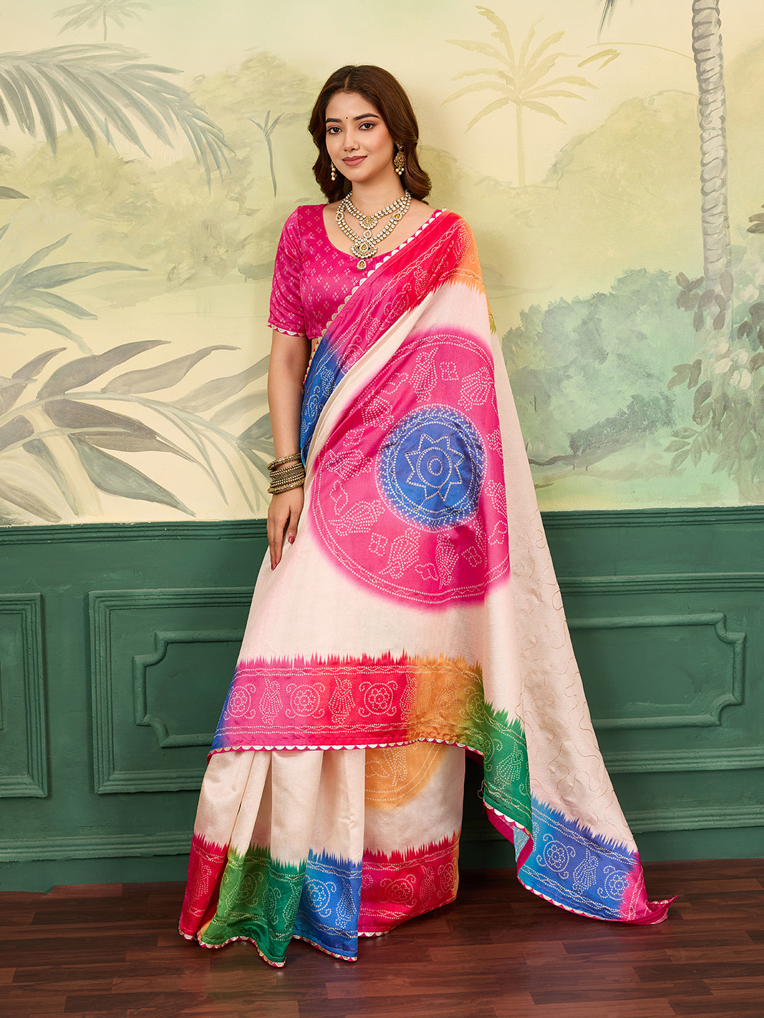 Buy Bandhani Saree With Casual Wear