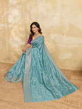 Cotton Silk Gotapatti Work Saree sky blue colour under 1000