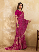 KcPc New Gaji Silk Bandhani Saree with Zari Border WorkSATISH