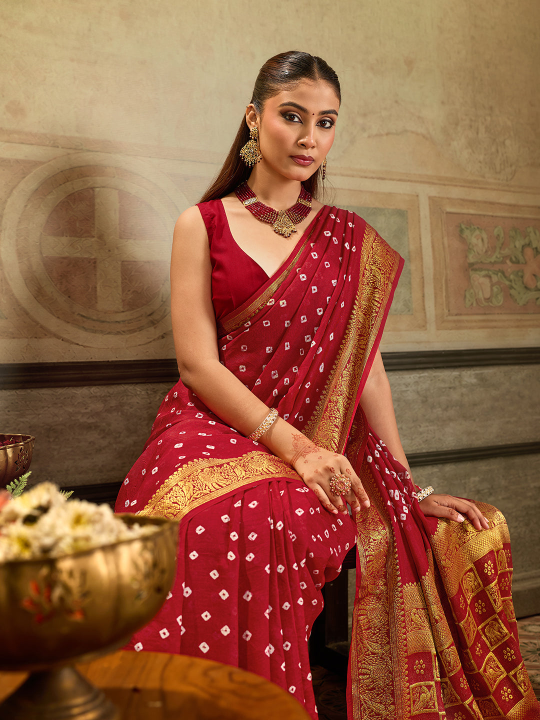 KcPc New Elegant Bandhani Charm Viscose Silk Saree with Zari Weaving Border RAJ