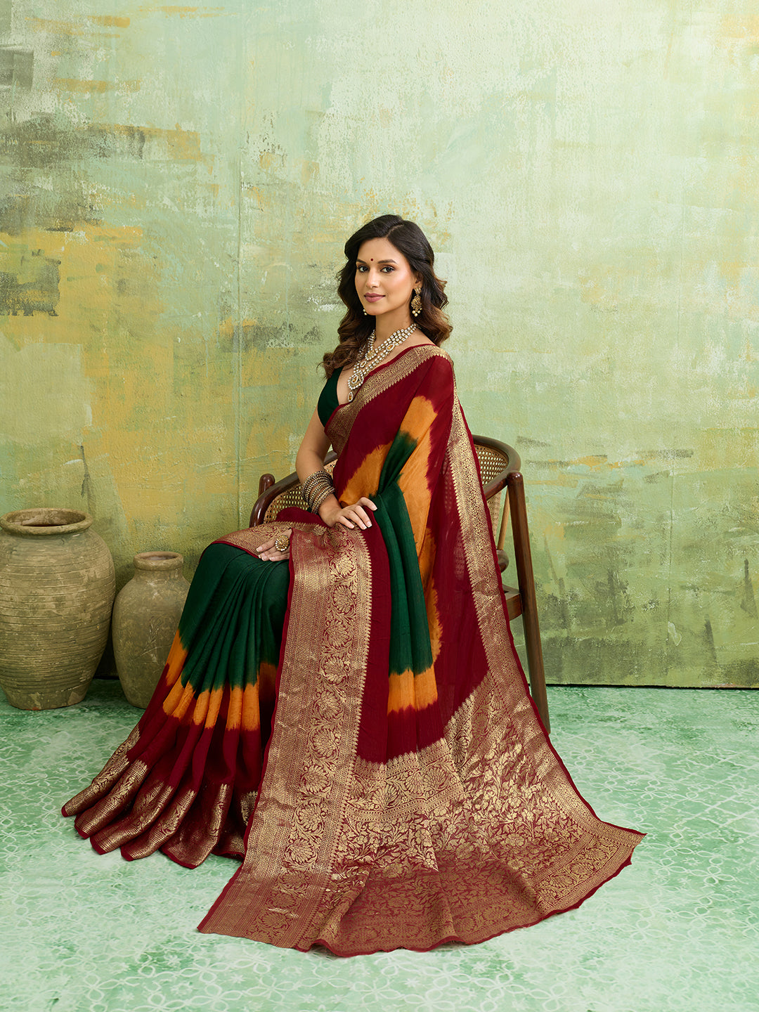 silk Zari weaving Work Saree in multi colour