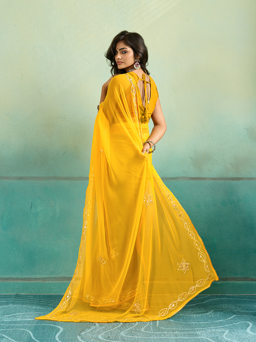 KcPc Latest Chiffon Bollywood Style Gotapatti Work Saree MHS
