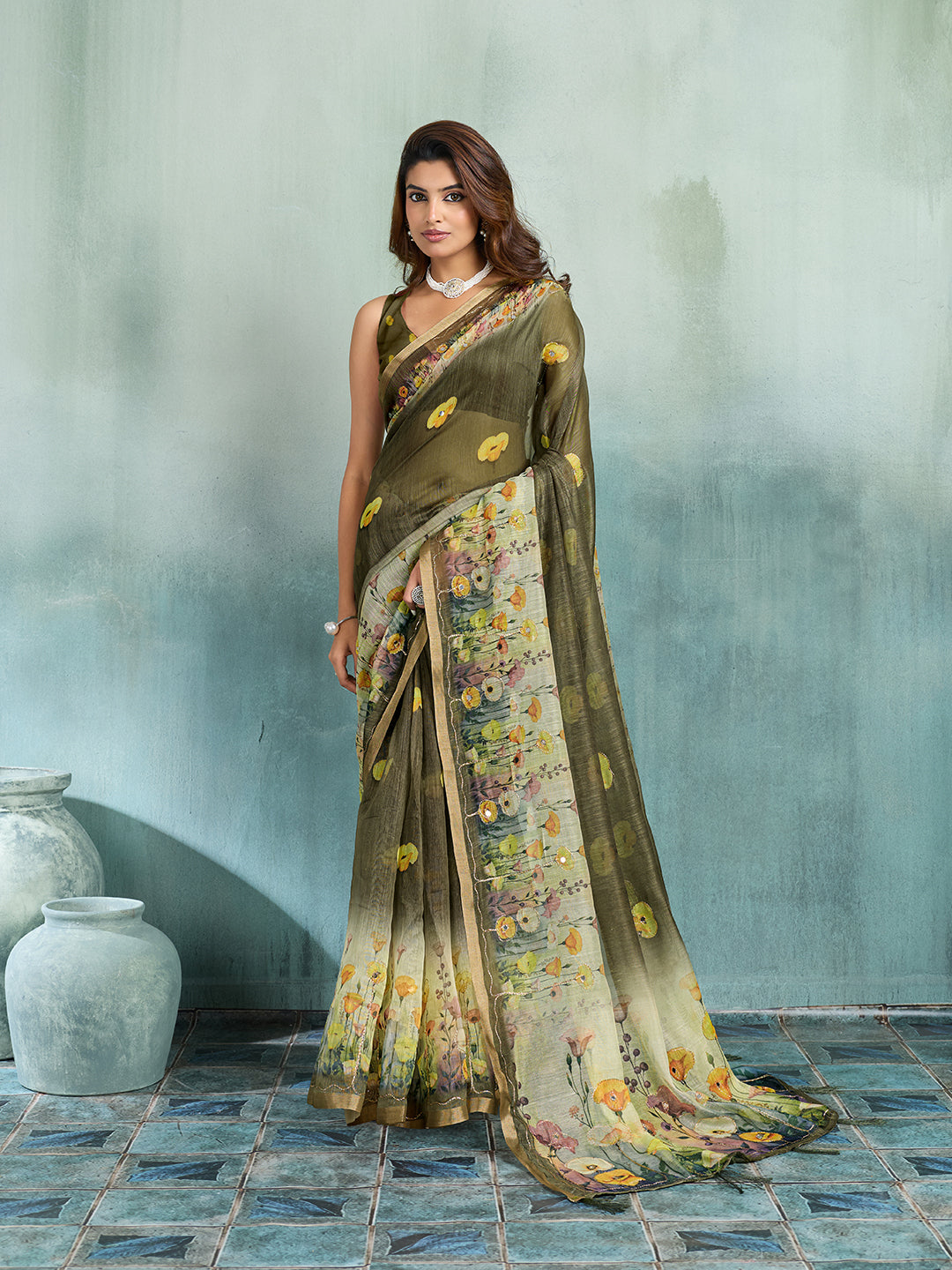 KcPc Graceful Cotton Silk Printed Aari Tari Work Saree for Office WearSTL
