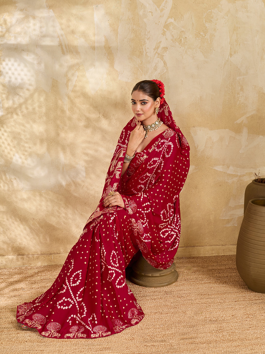 Buy Modal Bandhani Saree with Cutdana Work Kcpc image 4