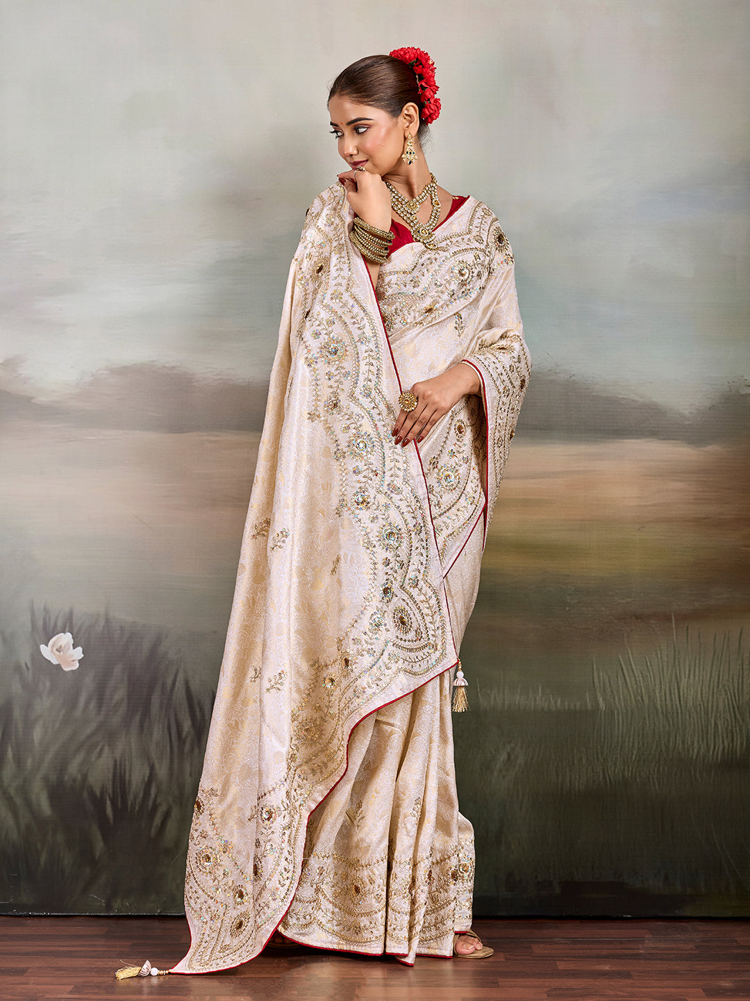 Buy Designer Saree with Embroidery Tari Work Kcpc Image 3