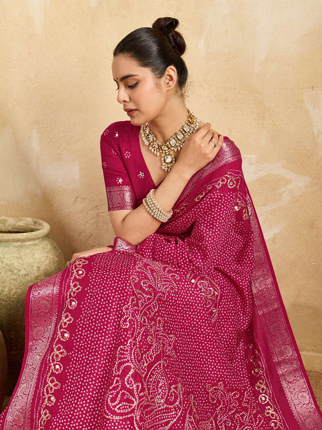 Pure Dola Silk saree in Bandhani style