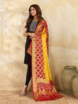 KcPc Premium Jacquard Silk Bandhani Dupatta with Traditional Handmade Detailing