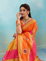 KcPc Pure Doria with zari design peacock design sareeRani OrangeSANA