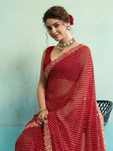 Buy New Spiceal Chiffon Leheriya Style With Embroidery Border Work Saree