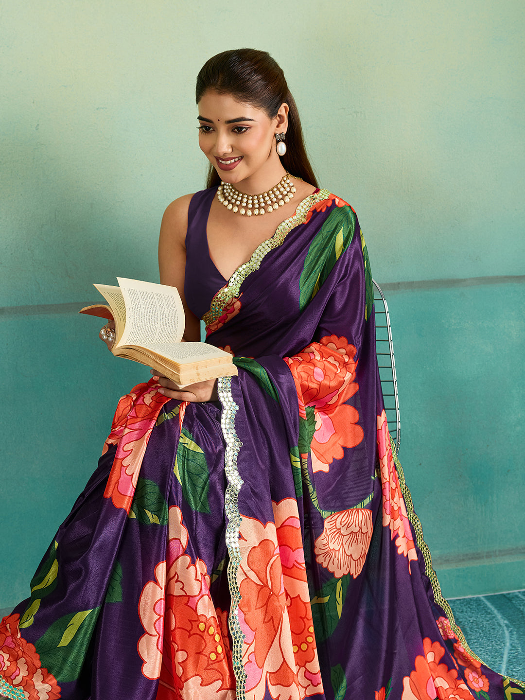 Gotapatti work Sarees in purple colour