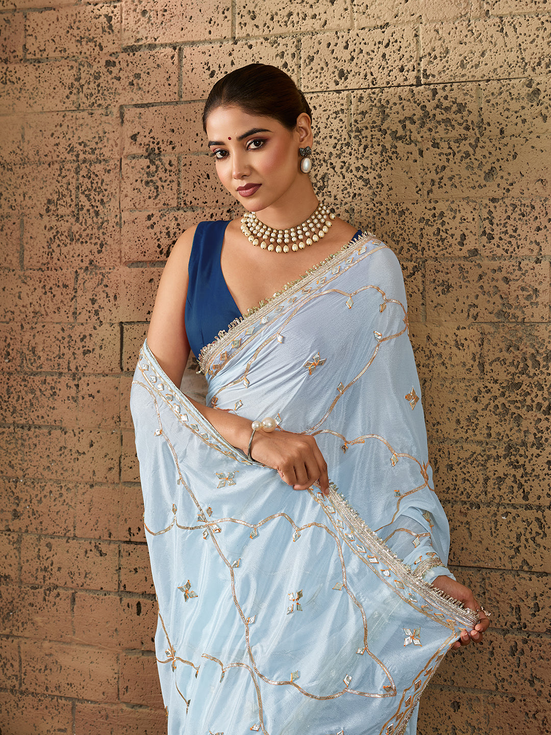 KcPc Royal Look Chinon Silk Saree with Elegant Gota Patti WorkSFS