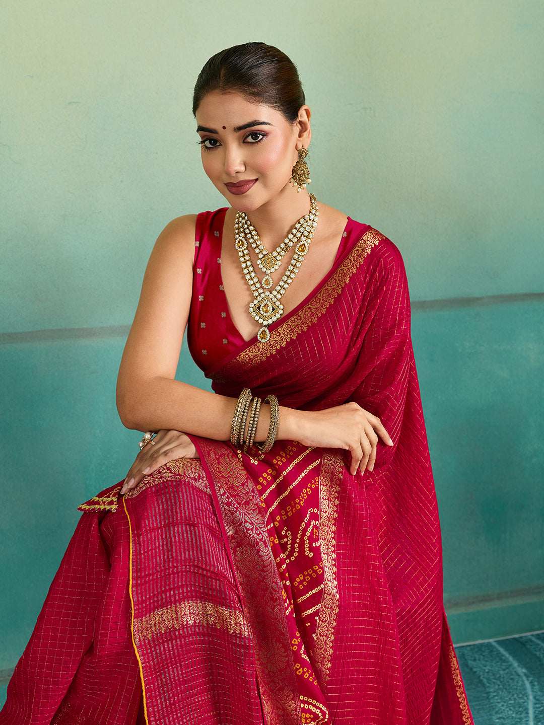 Buy Gaji Silk Ghatchola Bandhani Saree in red colour