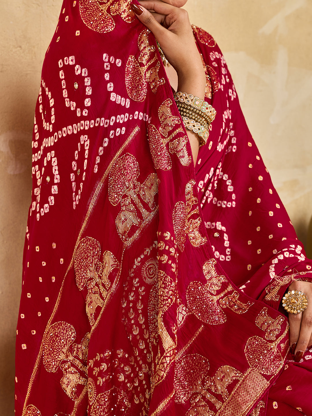 Buy Modal Bandhani Saree with Cutdana Work Kcpc image 5