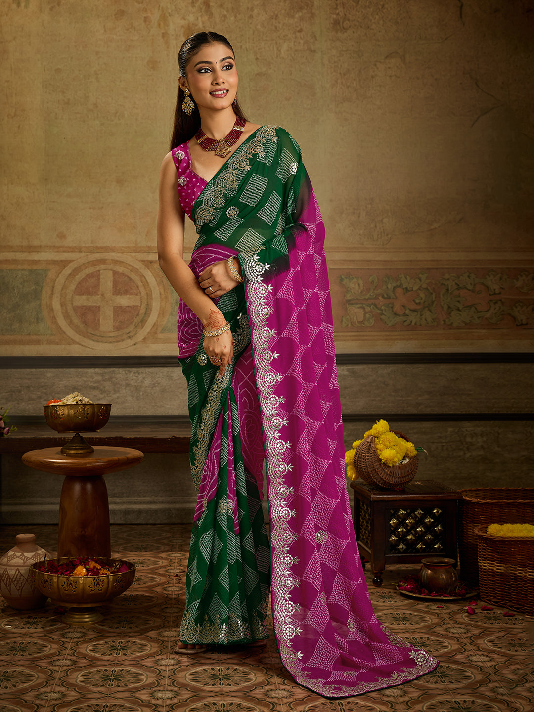 KcPc Premium Georgette Bandhani Festive Wear Sarees KDN