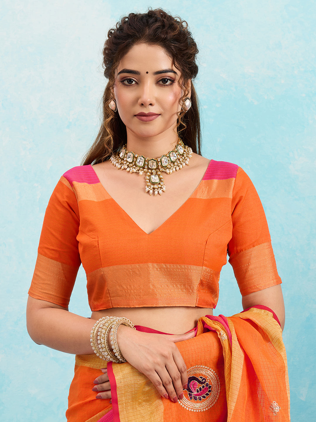KcPc Pure Doria with zari design peacock design sareeRani OrangeSANA