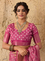 KcPc New Special Cotton silk Ajrakh style With Ajrakh HandPrint Work Saree STL